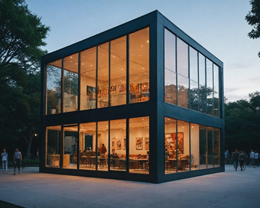 Exemplos de edifícios modulares desmontáveis para eventos e feiras